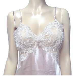 Belle Nuit Intimidates White Lace Satin Maxi Slip Dress Gown, size medium